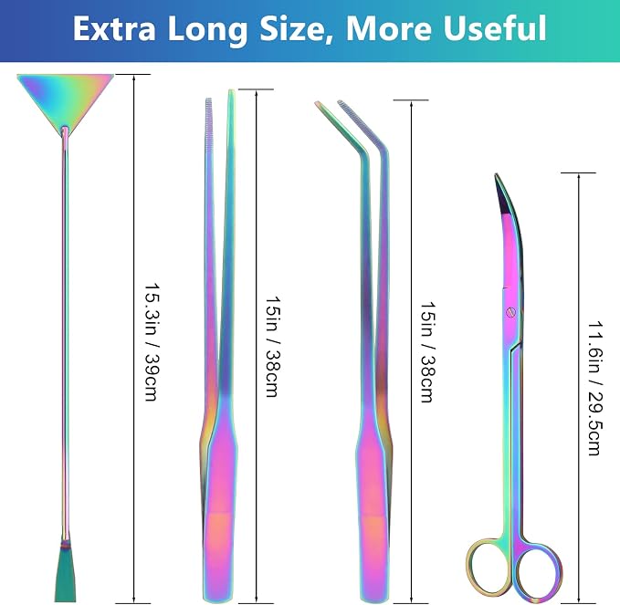 Aquarium Aquascape Tools Kit 15 in, 4in1 Anti-Rust Aquatic Plant Aquascaping - Image 2