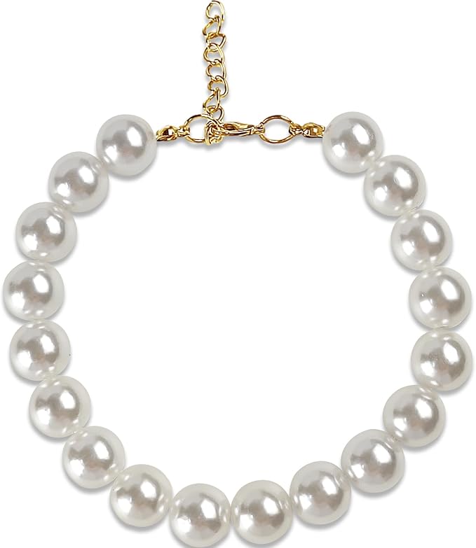 Chunky Pearl Dog Collar for Small Dogs Cats, Adjustable Beaded Dog Collar - Image 7