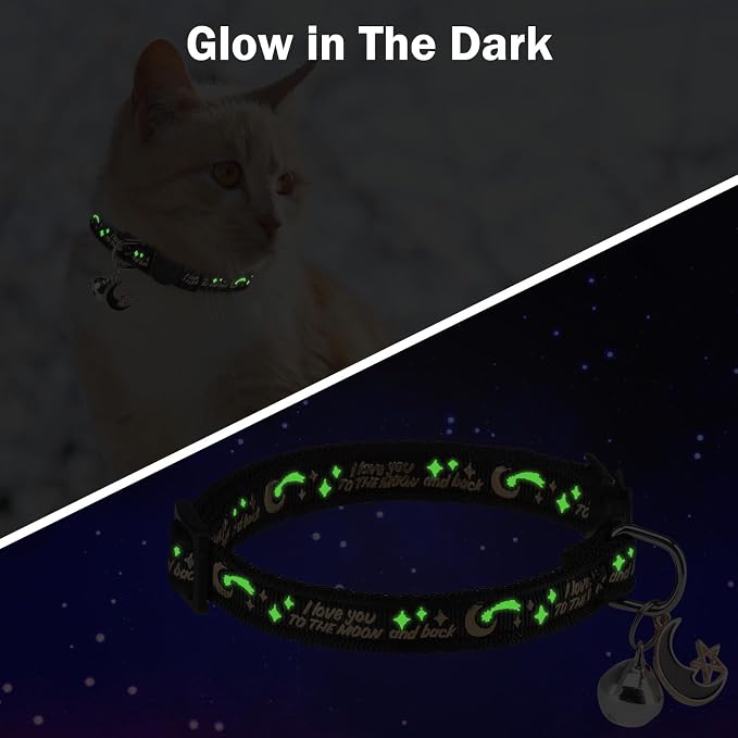 Cat Collar with Bells Breakaway, 3 Pack Moon and Star Cat Collar Reflective - Image 3