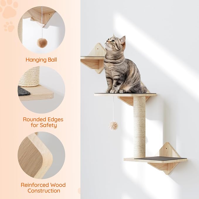 HOOBRO Wood Cat Wall Shelves, Climbing Shelves - Image 6