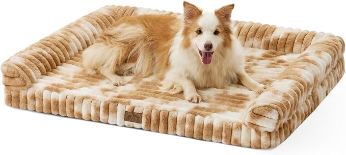 Cute Dog Bed for Large Dogs, Faux Rabbit Fur Orthopedic Foam Dog Bed by COZYKISS