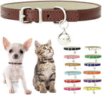 Brown XS Dog Collar with Bell, Soft Pu Leather Cat Collars Adjustable Buckle by Weimostar