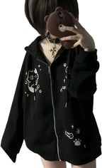 Womens Y2K Zip Up Cute Graphic Hoodies Cat Ears Casual Cartoon Harajuku Kawaii by WelcometoDynict