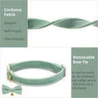 Soft Corduroy Cat Collar with Bell and Bowtie, Safety Breakaway Clasp, - Image 4