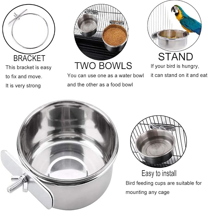 PINVNBY Parrot Feeding Cups Birds Food Dish Stainless Steel Parrot Feeders - Image 3