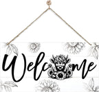Welcome Sign for Front Door, Welcome Decor Wooden Hanging Sign, Highland Cow by corner+wind