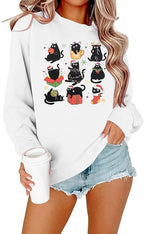 FRYAID Cat Sweatshirt Women Funny Black Cat Graphic Sweater Casual Cat Crewneck by FRYAID