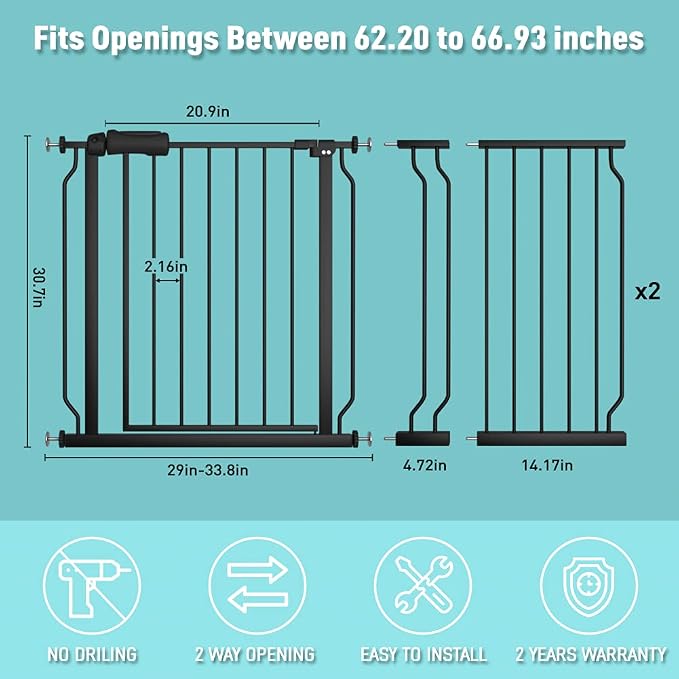 WAOWAO Baby Gate 62.19-66.92" Extra Wide Pressure Mounted Walk Through Swing - Image 6