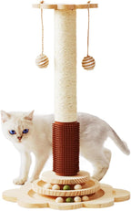 Cat Sisal Scratching Post, 4 in 1 Wooden Cat Scratcher Toy by Khalor