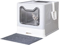 Cat Litter Box with Litter Mat and Scoop, Large Covered Litter Box with Lid by Medario