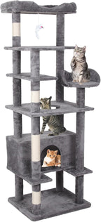 71'' Velvet Cat Climbing Frame, Large Top Padded Perch and Playhouse, - Image 6