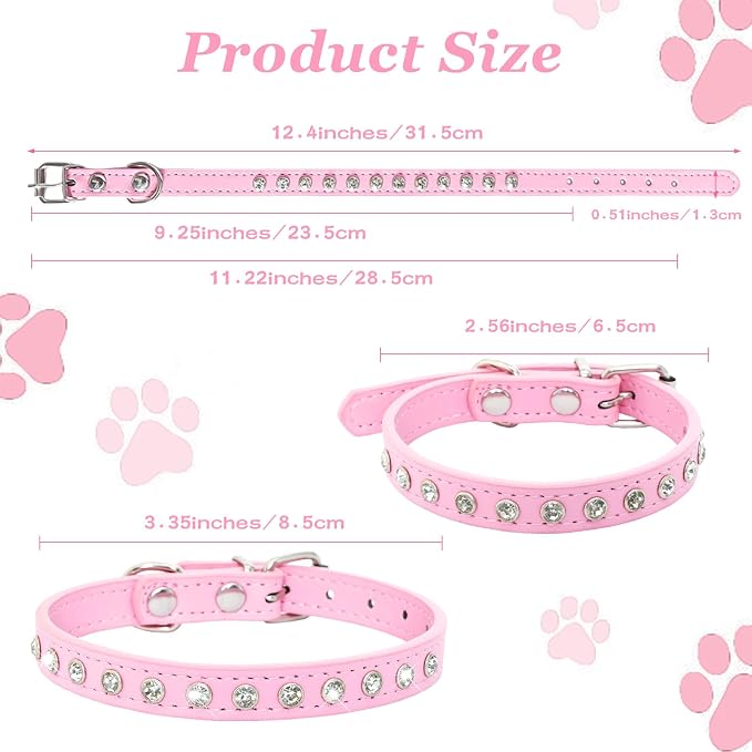 Small Dog Collars Bling Puppy Collars Diamond Pet Collars PU Leather Sparkly - Image 2