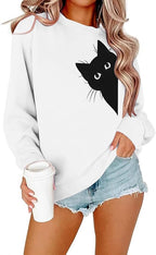 FRYAID Cat Sweatshirt Women Funny Black Cat Graphic Sweater Casual Cat Crewneck by FRYAID