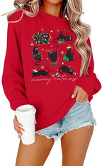 FRYAID Cat Sweatshirt Women Funny Black Cat Graphic Sweater Casual Cat Crewneck by FRYAID