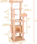 71'' Velvet Cat Climbing Frame, Large Top Padded Perch and Playhouse, - Image 2
