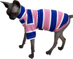 Vintage Stripes Sphynx Hairless Cats Shirt Cotton Cat Turtleneck Pet Clothes - Image 4