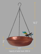 Hanging Birdbath Bird Feeder for Outdoor 11” Antique Copper Cute Small Metal - Image 2