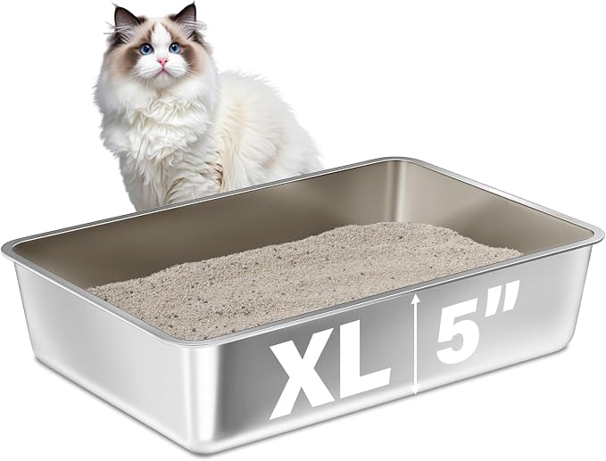 Stainless Steel Litter Box, XL Metal Litter Box by Futam