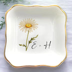 Personalized Floral Jewelry Dish, Engaged Ring Dish, Custom Trinket Dish by Anniversaree