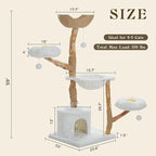 59" Modern Cat Tree Tower for Large Cats w/2 Flower Perches-Natural Solid Wood - Image 3