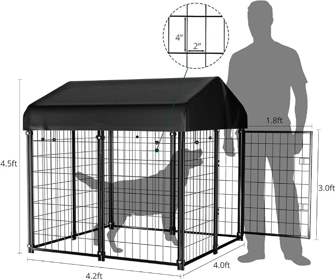 Dog Kennel Outside with Roof, Heavty Duty Welded Dog Crate Playpen with - Image 2