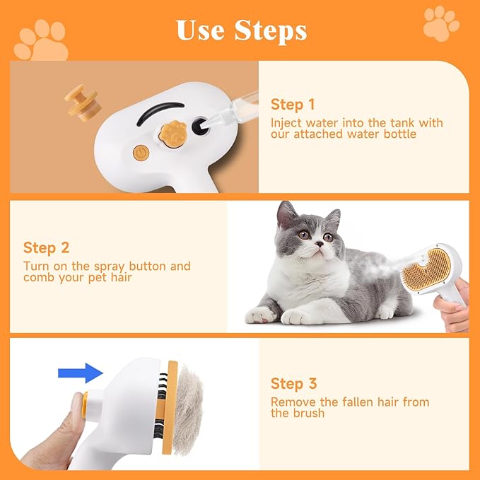 Pet Steam Brush for Dog & Cat – shower bath brush – Steam for Shedding & - Image 7