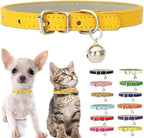 Gold Puppy Collar with Bell, Soft Pu Leather Cat Collars Adjustable Buckle by Weimostar
