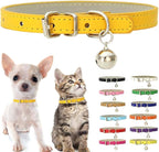 Gold Cat Collar with Bell, Soft Pu Leather Small Dog Collars Adjustable Buckle by Weimostar