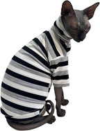 Vintage Stripes Sphynx Hairless Cats Shirt Cotton Cat Turtleneck Pet Clothes - Image 3