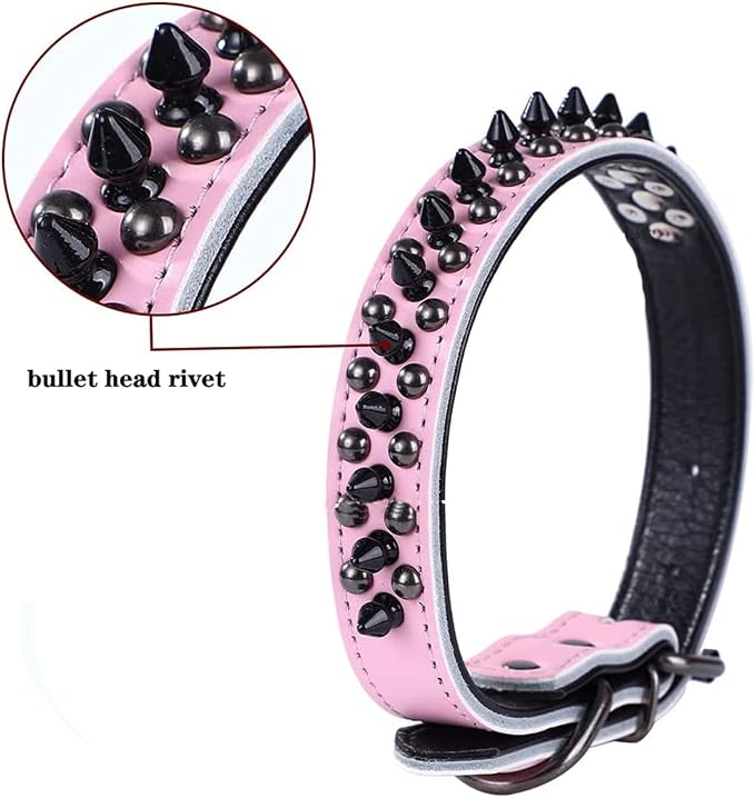 Spiked Studded Dog Collar, Genuine Leather Dog Collar, Adjustable Pet Collars - Image 3