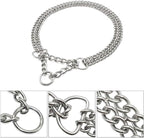 Silver Dog Choker Collar, 2 Rows Stainless Steel Dog Chain Cuban Link Metal - Image 5
