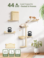 5-in-1 Cat Wall Shelves, Solid Wood & Velvet & Sisal Scratcher, 44lbs Max Load - Image 4