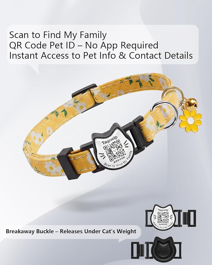 Breakaway Cat Collar with QR Code ID Tag, Adjustable Cotton Kitten Collar with - Image 4