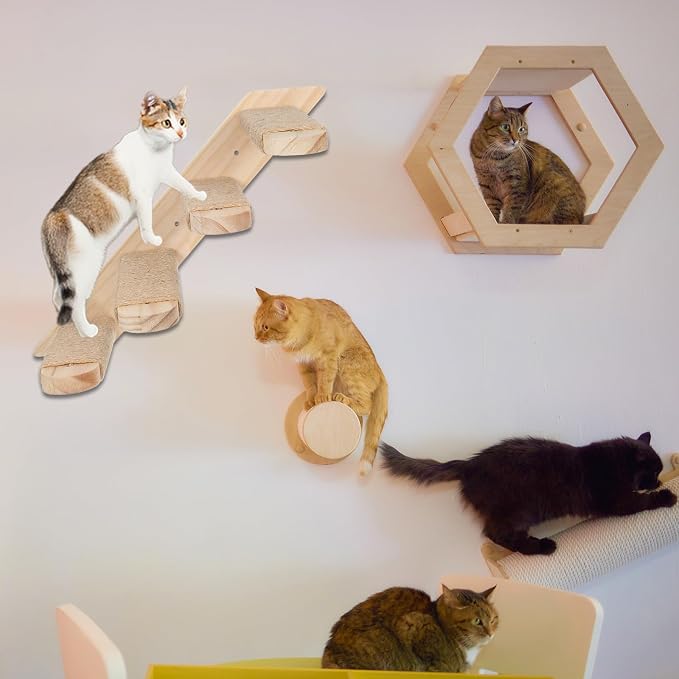 2 Pack 4 Steps Cat Wall Shelves, Wood Wall Mounted Stairs - Image 7