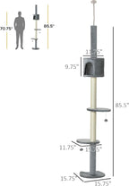 PawHut 85.5" Cat Tree Height Adjustable Floor-to-Ceiling 4-Tier Kitty Climbing - Image 7