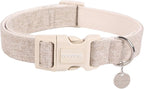 DOGWONG Cotton Hemp Dog Collar, Heavy-Duty Khaki Dog Collar Adjustable Soft by DOGWONG
