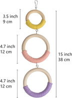 3-Ring Bird Wooden Swing Climbing Toy Chewable Cotton Rope Perch - Image 2