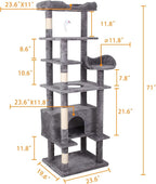 71'' Velvet Cat Climbing Frame, Large Top Padded Perch and Playhouse, - Image 2