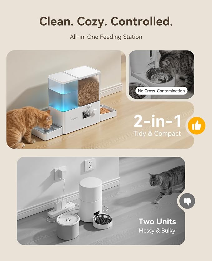 ROJECO Automatic Cat Feeder and Water Dispenser, 36Cups/8.5L 2-in-1 Stainless - Image 3