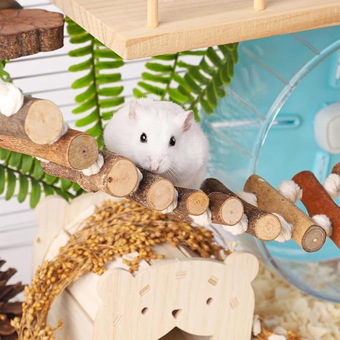 Joyzan Rope Ladder Bird Toy, Wood Stairs Climbing Activity Attachment Natural - Image 3