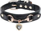 THAIN Fashion Dog Collar with Bling Diamonds & Heart Charm – 5 Holes Adjustable by THAIN