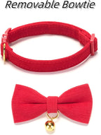 Soft Corduroy Cat Collar with Bell and Bowtie, Safety Breakaway Clasp, - Image 7