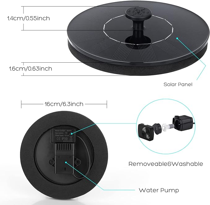 Mademax 1W Solar Bird Bath Fountain Pump, Solar Fountain, Free Standing - Image 5