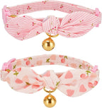 Cotton Bowtie Cat Collar with Bell 2 Pack Adjustable Breakaway Kitten Collars by YUDOTE