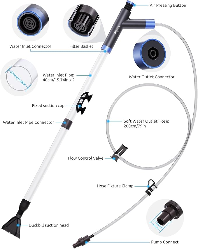 SEAOURA Aquarium Siphon Pump Gravel Cleaner, Fish Tank Vacuum Gravels Cleaning - Image 4