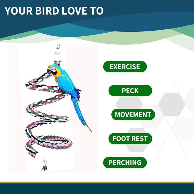 65inch Cotton Bendable Rope Perch Swing Bird Chew Toys Amazon Parrots Cage Toys - Image 6