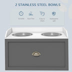 PawHut Feeding Station with Storage Drawer, Food Storage Cabinet with 2 - Image 5