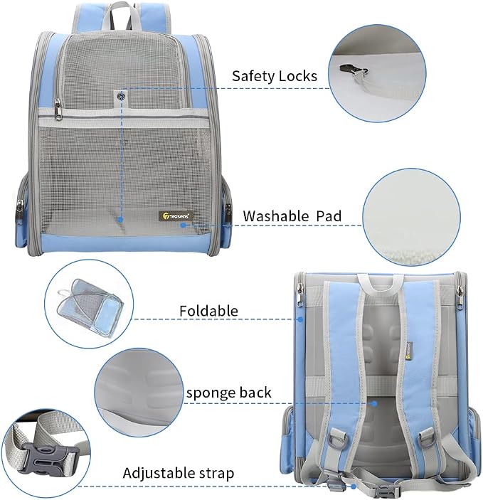 Texsens Pet Backpack Carrier for Small Cats Dogs | Ventilated Design, Safety - Image 4