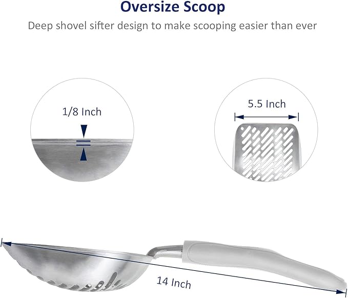 WePet Cat Litter Scoop, Aluminum Alloy Sifter, Kitty Metal Scooper, Deep Shovel - Image 2