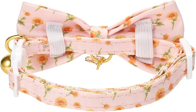 2 Pack Cat Collars, Removable Bowtie, Floral Pattern, Safety Breakaway Clasp - Image 6